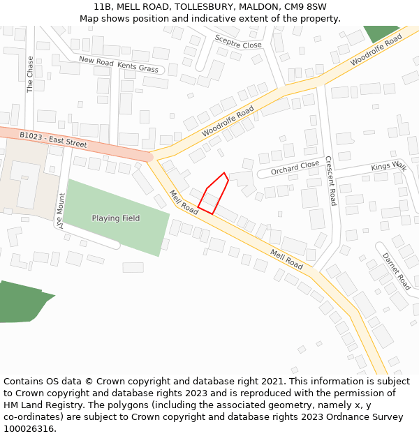 11B, MELL ROAD, TOLLESBURY, MALDON, CM9 8SW: Location map and indicative extent of plot