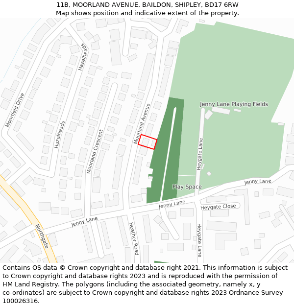 11B, MOORLAND AVENUE, BAILDON, SHIPLEY, BD17 6RW: Location map and indicative extent of plot