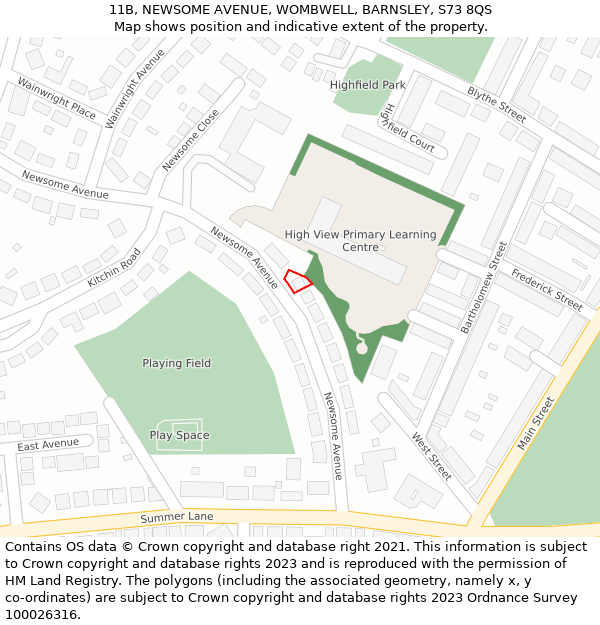 11B, NEWSOME AVENUE, WOMBWELL, BARNSLEY, S73 8QS: Location map and indicative extent of plot