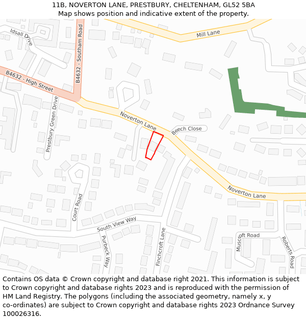 11B, NOVERTON LANE, PRESTBURY, CHELTENHAM, GL52 5BA: Location map and indicative extent of plot