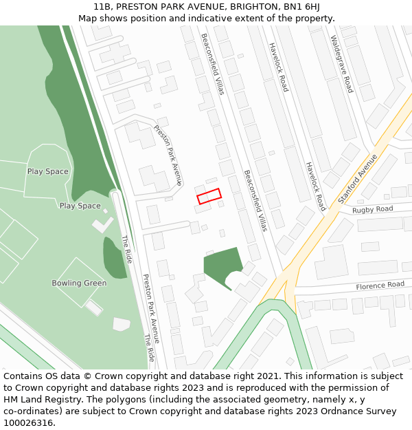 11B, PRESTON PARK AVENUE, BRIGHTON, BN1 6HJ: Location map and indicative extent of plot