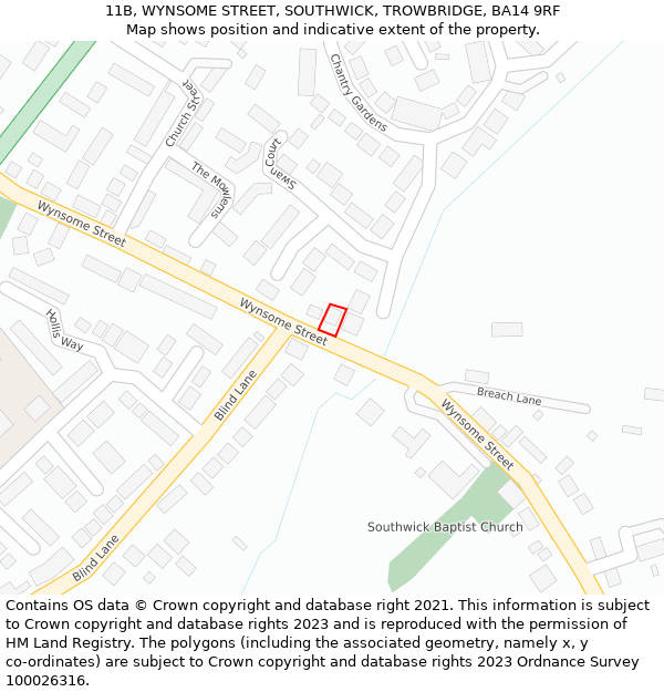 11B, WYNSOME STREET, SOUTHWICK, TROWBRIDGE, BA14 9RF: Location map and indicative extent of plot