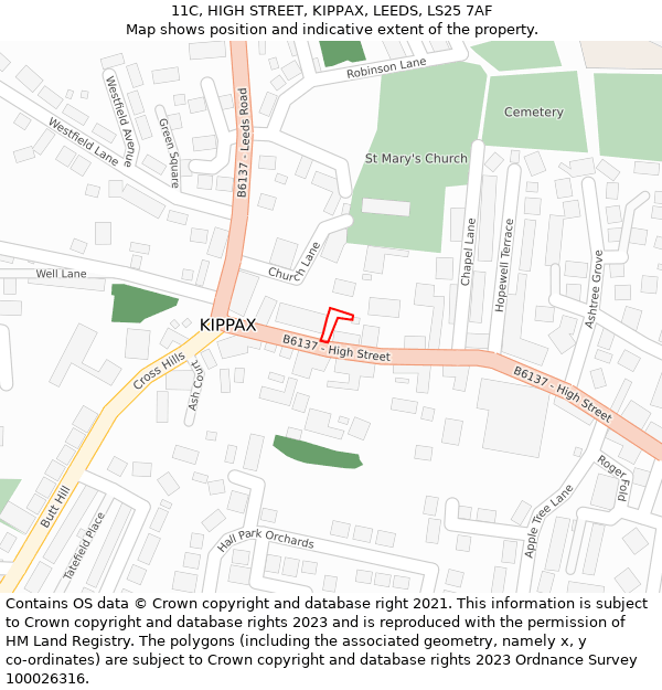 11C, HIGH STREET, KIPPAX, LEEDS, LS25 7AF: Location map and indicative extent of plot