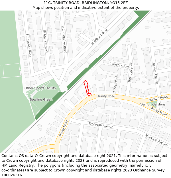 11C, TRINITY ROAD, BRIDLINGTON, YO15 2EZ: Location map and indicative extent of plot