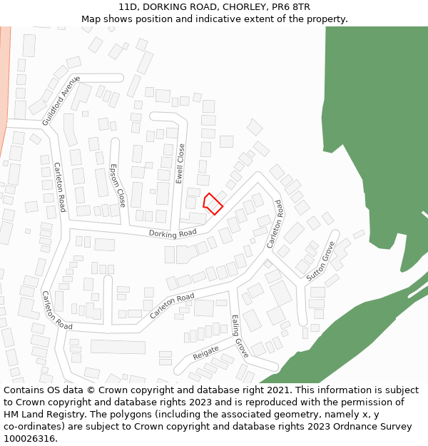 11D, DORKING ROAD, CHORLEY, PR6 8TR: Location map and indicative extent of plot