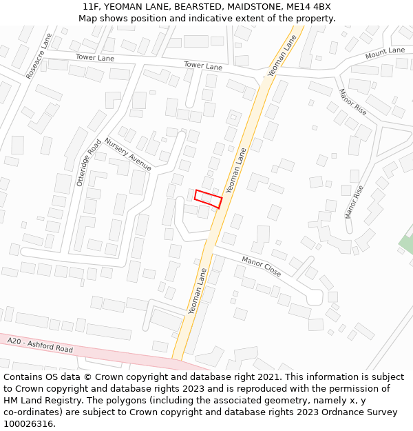 11F, YEOMAN LANE, BEARSTED, MAIDSTONE, ME14 4BX: Location map and indicative extent of plot