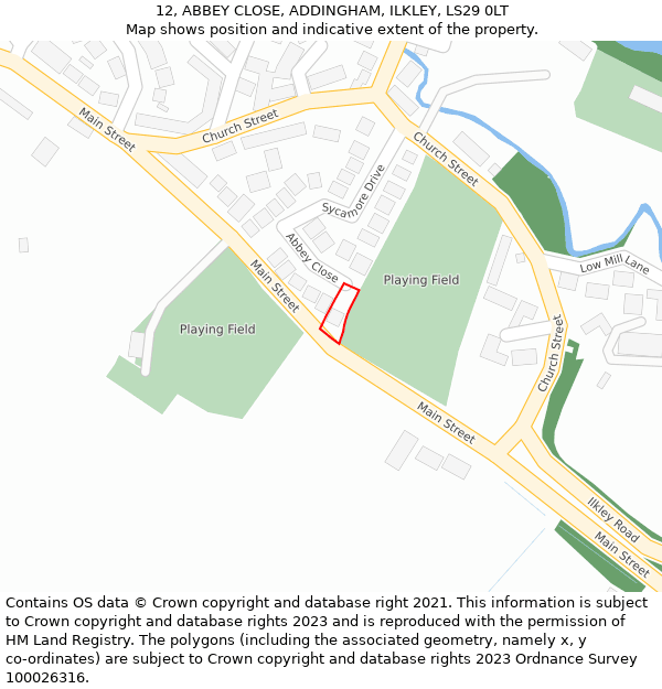 12, ABBEY CLOSE, ADDINGHAM, ILKLEY, LS29 0LT: Location map and indicative extent of plot