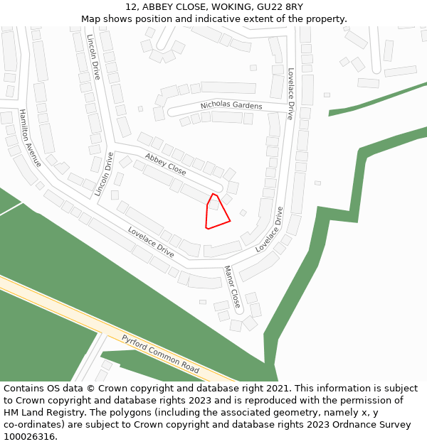 12, ABBEY CLOSE, WOKING, GU22 8RY: Location map and indicative extent of plot