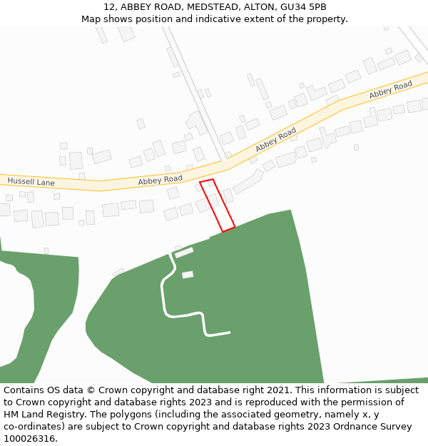 12, ABBEY ROAD, MEDSTEAD, ALTON, GU34 5PB: Location map and indicative extent of plot