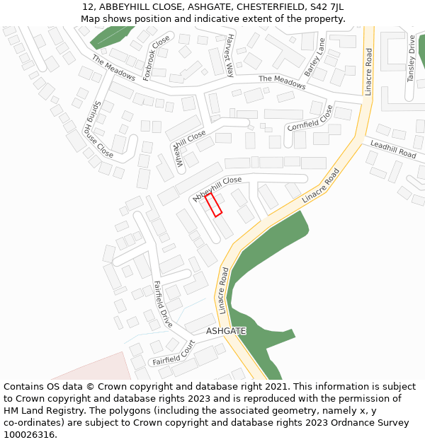 12, ABBEYHILL CLOSE, ASHGATE, CHESTERFIELD, S42 7JL: Location map and indicative extent of plot