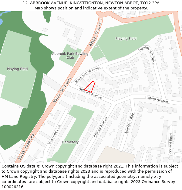 12, ABBROOK AVENUE, KINGSTEIGNTON, NEWTON ABBOT, TQ12 3PA: Location map and indicative extent of plot