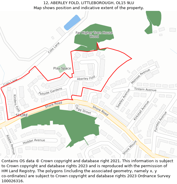 12, ABERLEY FOLD, LITTLEBOROUGH, OL15 9LU: Location map and indicative extent of plot