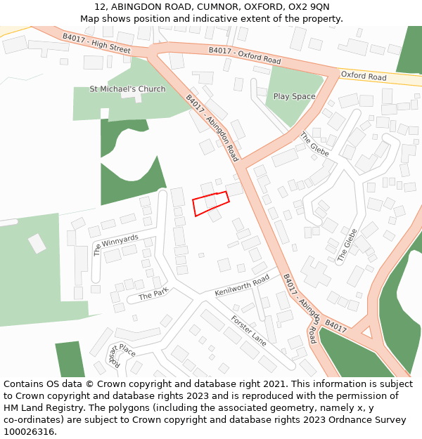 12, ABINGDON ROAD, CUMNOR, OXFORD, OX2 9QN: Location map and indicative extent of plot
