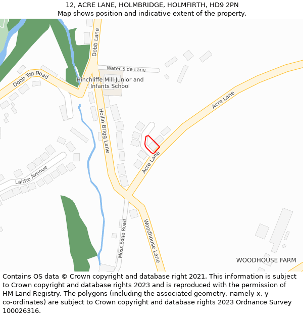 12, ACRE LANE, HOLMBRIDGE, HOLMFIRTH, HD9 2PN: Location map and indicative extent of plot