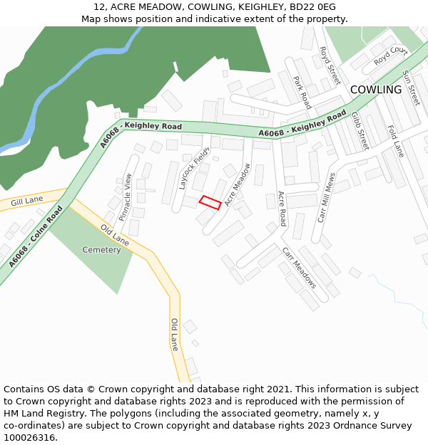 12, ACRE MEADOW, COWLING, KEIGHLEY, BD22 0EG: Location map and indicative extent of plot