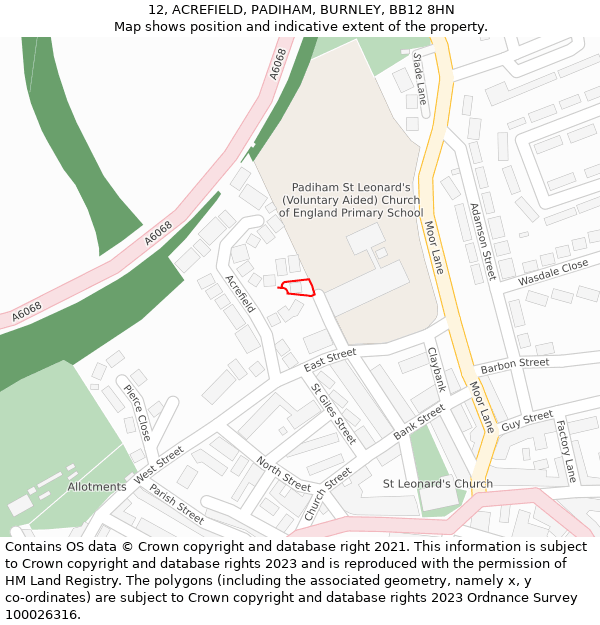 12, ACREFIELD, PADIHAM, BURNLEY, BB12 8HN: Location map and indicative extent of plot