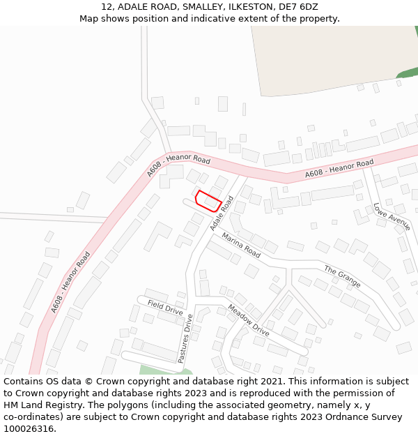 12, ADALE ROAD, SMALLEY, ILKESTON, DE7 6DZ: Location map and indicative extent of plot