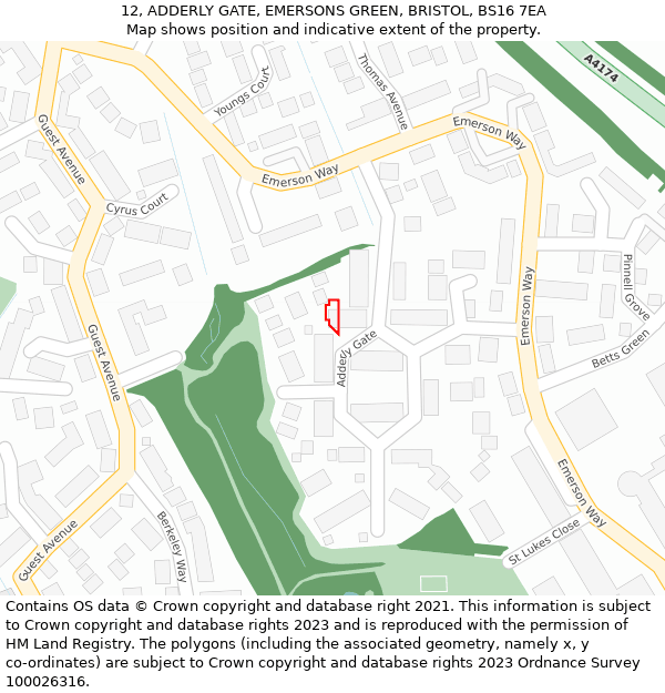 12, ADDERLY GATE, EMERSONS GREEN, BRISTOL, BS16 7EA: Location map and indicative extent of plot