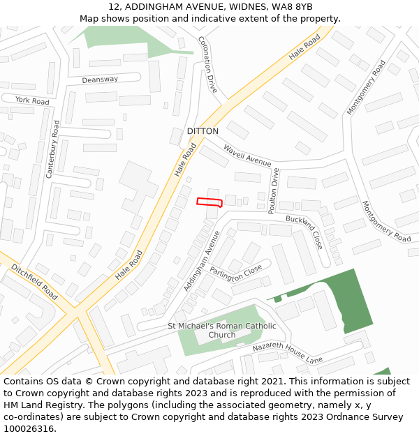 12, ADDINGHAM AVENUE, WIDNES, WA8 8YB: Location map and indicative extent of plot