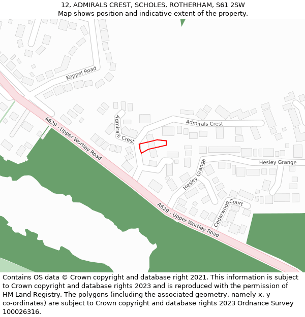 12, ADMIRALS CREST, SCHOLES, ROTHERHAM, S61 2SW: Location map and indicative extent of plot