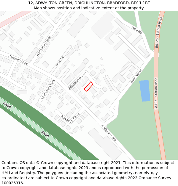 12, ADWALTON GREEN, DRIGHLINGTON, BRADFORD, BD11 1BT: Location map and indicative extent of plot