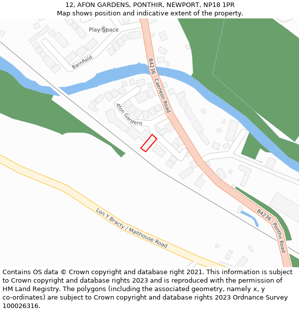 12, AFON GARDENS, PONTHIR, NEWPORT, NP18 1PR: Location map and indicative extent of plot