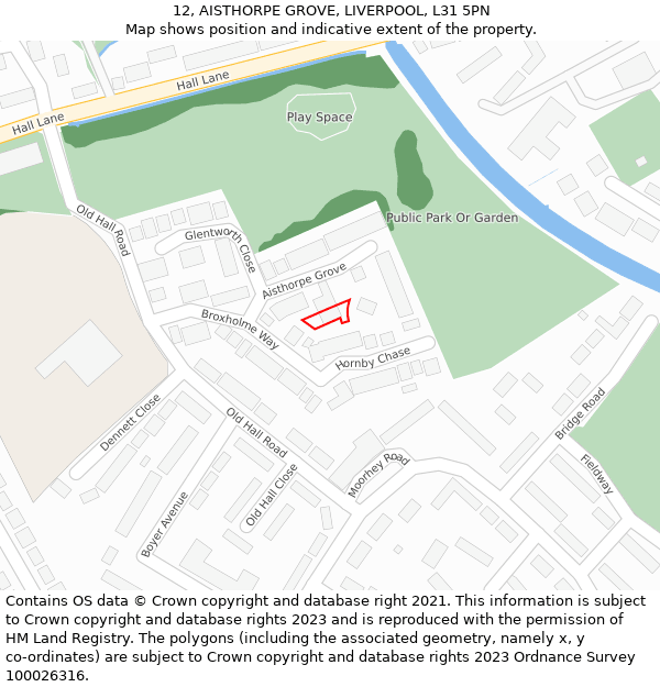 12, AISTHORPE GROVE, LIVERPOOL, L31 5PN: Location map and indicative extent of plot