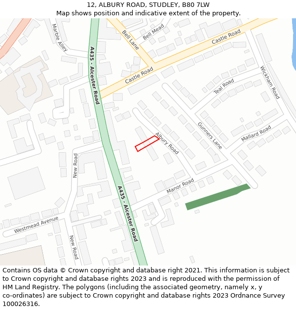 12, ALBURY ROAD, STUDLEY, B80 7LW: Location map and indicative extent of plot