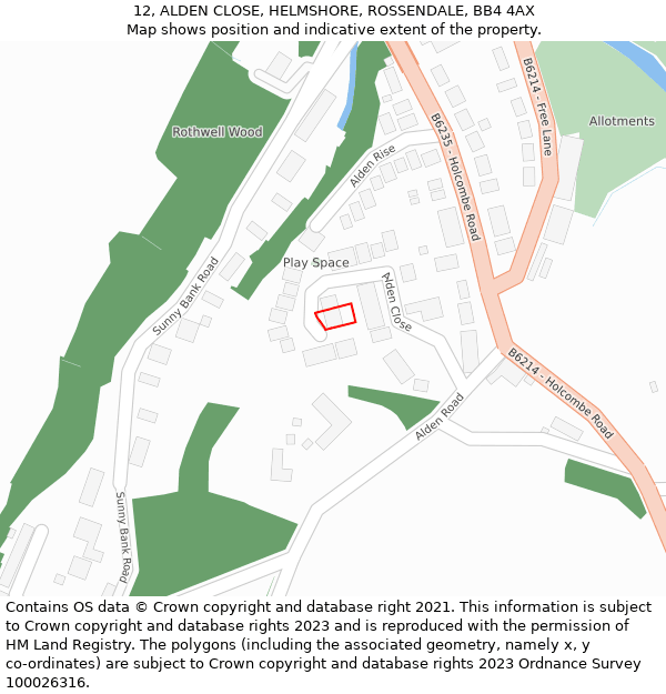 12, ALDEN CLOSE, HELMSHORE, ROSSENDALE, BB4 4AX: Location map and indicative extent of plot