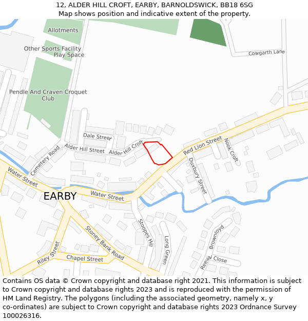 12, ALDER HILL CROFT, EARBY, BARNOLDSWICK, BB18 6SG: Location map and indicative extent of plot