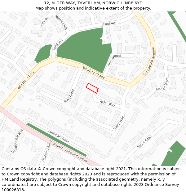 12, ALDER WAY, TAVERHAM, NORWICH, NR8 6YD: Location map and indicative extent of plot