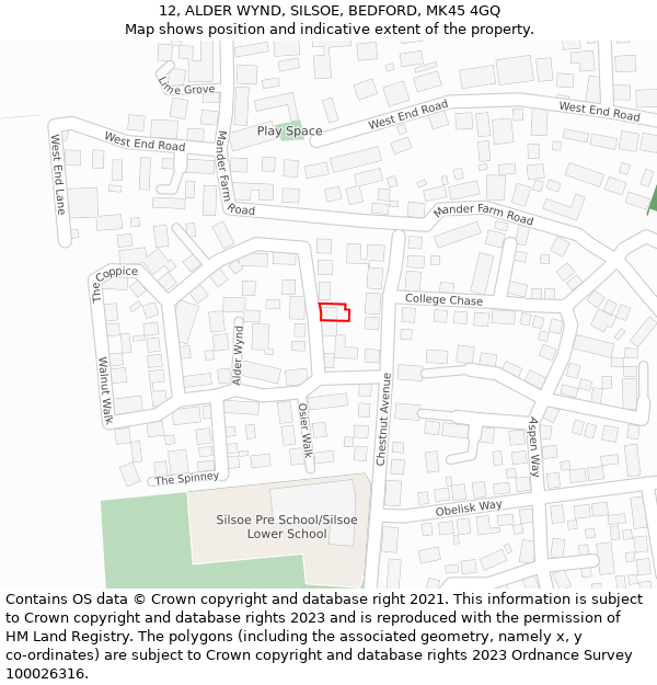 12, ALDER WYND, SILSOE, BEDFORD, MK45 4GQ: Location map and indicative extent of plot