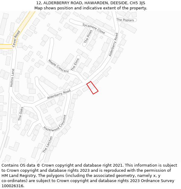 12, ALDERBERRY ROAD, HAWARDEN, DEESIDE, CH5 3JS: Location map and indicative extent of plot