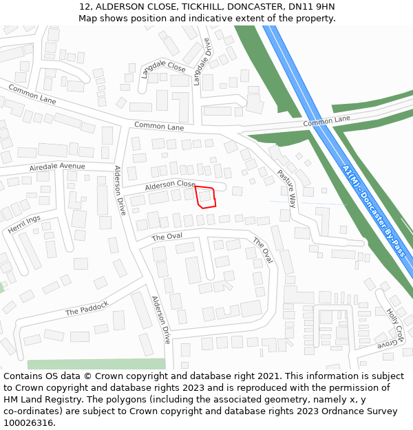 12, ALDERSON CLOSE, TICKHILL, DONCASTER, DN11 9HN: Location map and indicative extent of plot