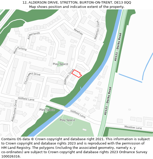 12, ALDERSON DRIVE, STRETTON, BURTON-ON-TRENT, DE13 0QQ: Location map and indicative extent of plot