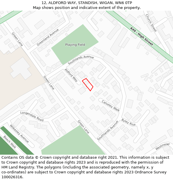 12, ALDFORD WAY, STANDISH, WIGAN, WN6 0TP: Location map and indicative extent of plot