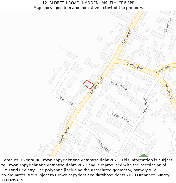 12, ALDRETH ROAD, HADDENHAM, ELY, CB6 3PP: Location map and indicative extent of plot