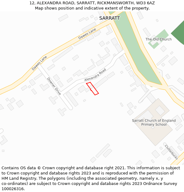 12, ALEXANDRA ROAD, SARRATT, RICKMANSWORTH, WD3 6AZ: Location map and indicative extent of plot