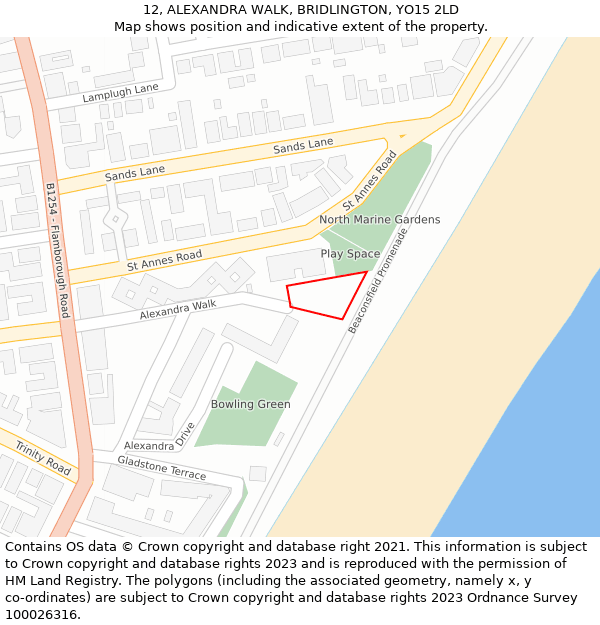 12, ALEXANDRA WALK, BRIDLINGTON, YO15 2LD: Location map and indicative extent of plot