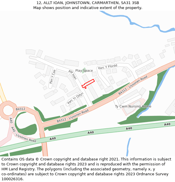 12, ALLT IOAN, JOHNSTOWN, CARMARTHEN, SA31 3SB: Location map and indicative extent of plot