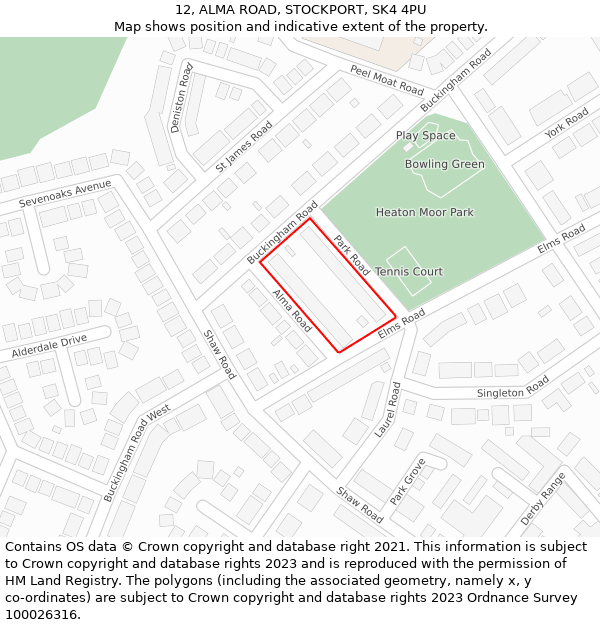 12, ALMA ROAD, STOCKPORT, SK4 4PU: Location map and indicative extent of plot