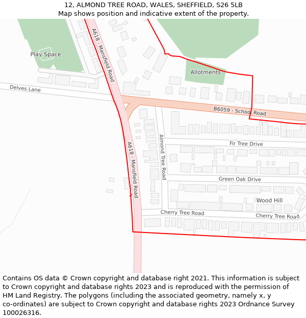 12, ALMOND TREE ROAD, WALES, SHEFFIELD, S26 5LB: Location map and indicative extent of plot