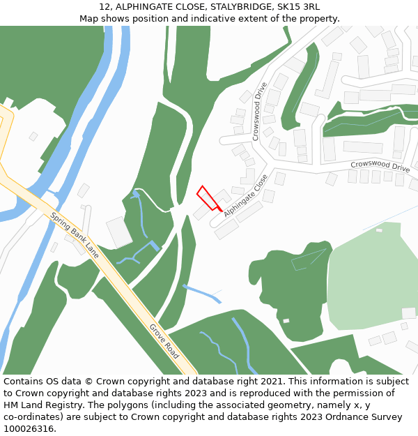 12, ALPHINGATE CLOSE, STALYBRIDGE, SK15 3RL: Location map and indicative extent of plot