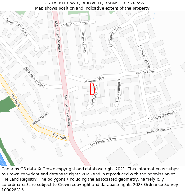 12, ALVERLEY WAY, BIRDWELL, BARNSLEY, S70 5SS: Location map and indicative extent of plot