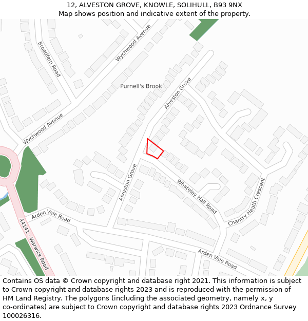 12, ALVESTON GROVE, KNOWLE, SOLIHULL, B93 9NX: Location map and indicative extent of plot