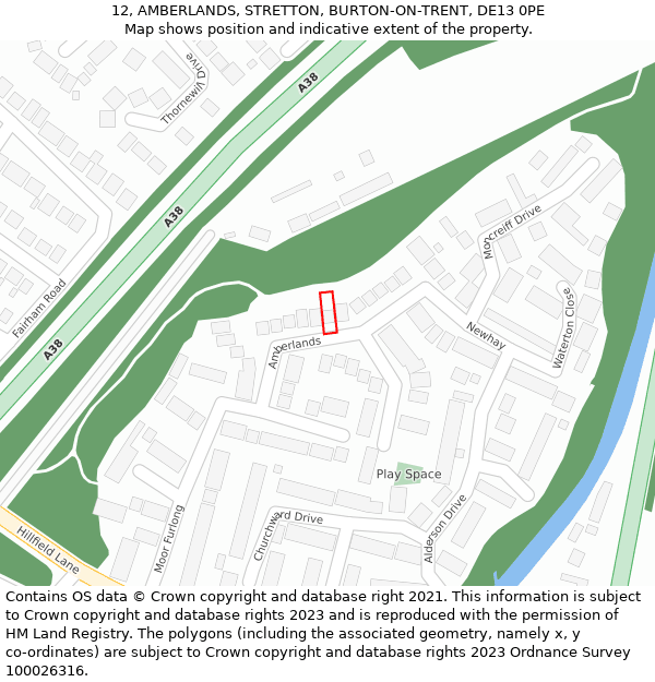 12, AMBERLANDS, STRETTON, BURTON-ON-TRENT, DE13 0PE: Location map and indicative extent of plot