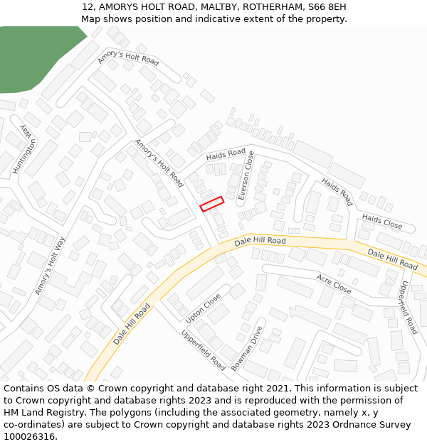 12, AMORYS HOLT ROAD, MALTBY, ROTHERHAM, S66 8EH: Location map and indicative extent of plot