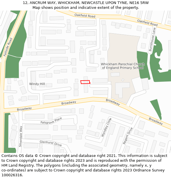 12, ANCRUM WAY, WHICKHAM, NEWCASTLE UPON TYNE, NE16 5RW: Location map and indicative extent of plot