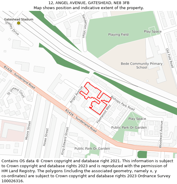 12, ANGEL AVENUE, GATESHEAD, NE8 3FB: Location map and indicative extent of plot