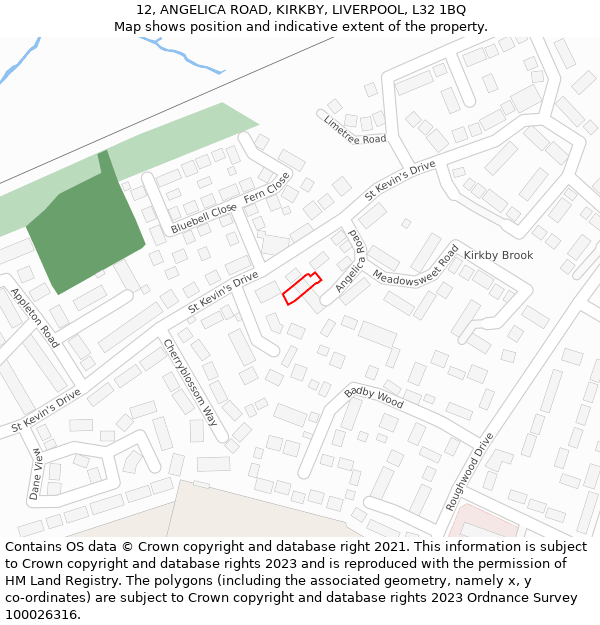 12, ANGELICA ROAD, KIRKBY, LIVERPOOL, L32 1BQ: Location map and indicative extent of plot